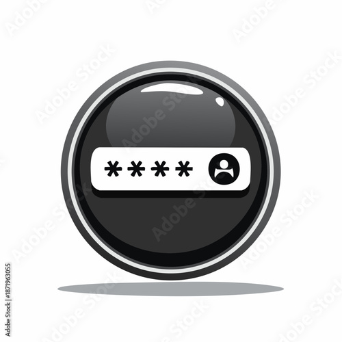 Digital security concept glossy black button with password input field and user avatar, illustrating protected online access and authentication for web and application users