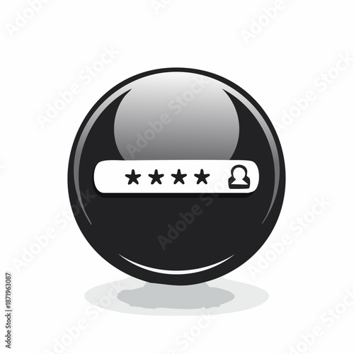 Secure login and authentication concept represented by a password input field within a glossy black sphere icon