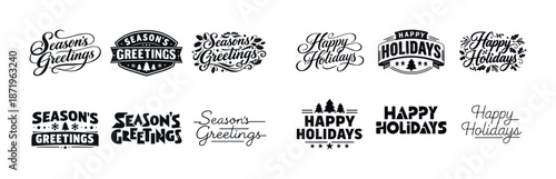 Season's greetings and happy holidays typography collection