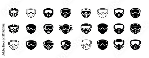 Collection of stylish tactical mask icons in black and white
