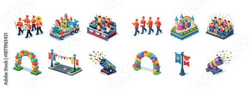 Colorful festival parade with floats and performers in celebration