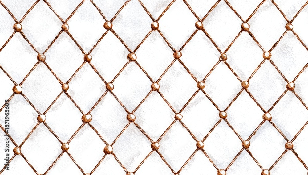 Fototapeta premium Ornate grid pattern with golden beads on crisscrossing brown strings