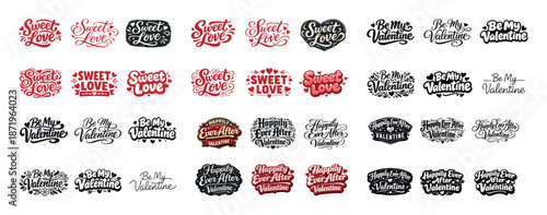 Sweet love and be my valentine typography collection with heart designs