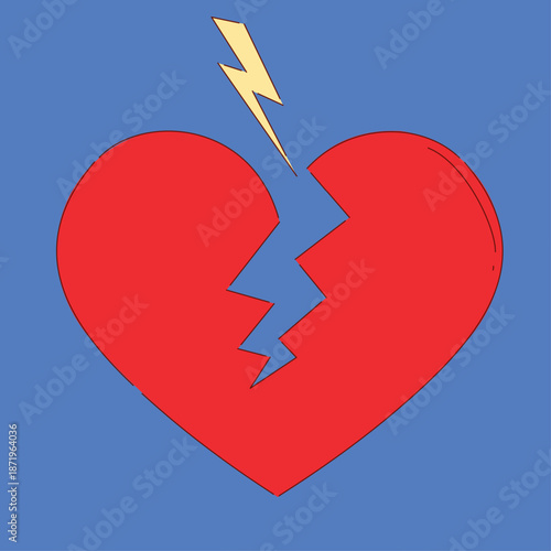 Jagged red heart with lightning symbolizes sudden emotional trauma