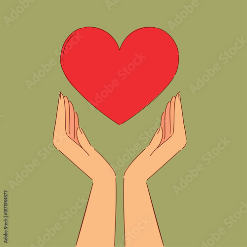 Illustration of hands extending heart to symbolize compassion and aid