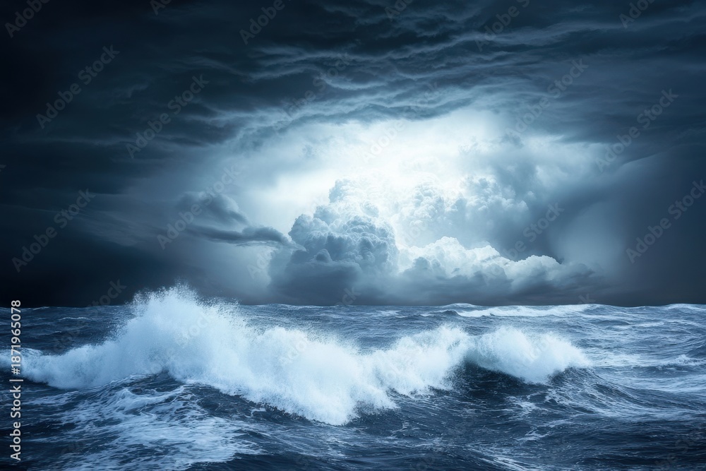 Fototapeta premium Dramatic Thunderclouds Over a Choppy Sea Creating a Foreboding Atmosphere for Nature Photography