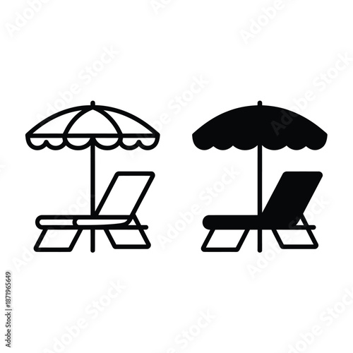Beach icons depicting a lounge chair and sun umbrella designs