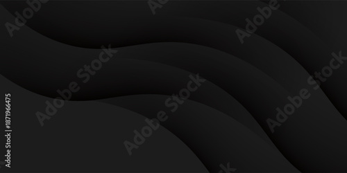 3D black geometric abstract background overlap layer on dark space with waves shape decoration. Minimalist modern graphic design element cutout style concept for banner, flyer, card, or brochure cover