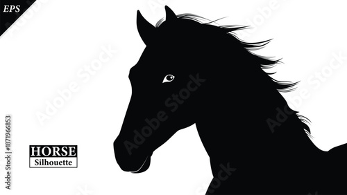 Horse Silhouette Vector Illustration in Black Color, Powerful Galloping Horse Animal Shape, Clean Editable Silhouette for Logo Design, Branding, T Shirt Print, Wall Art, Poster, Tattoo and Stock