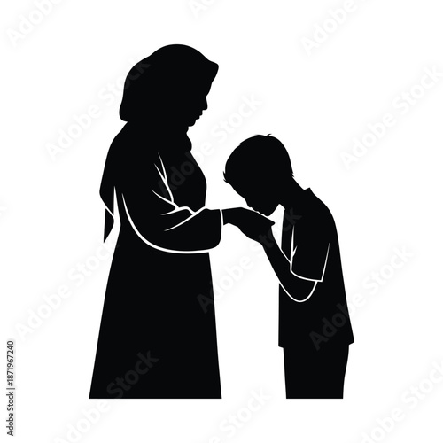 A tender silhouette of a mother comforting her child with a gentle touch and loving embrace