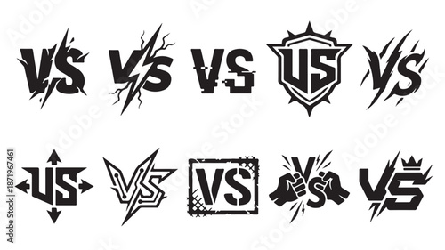 Versus Logos in Various Styles and Designs with Bold Typography and Monochromatic Color Scheme for Competitive Branding