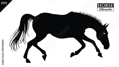 running Horse Silhouette Vector Illustration in Black Color, Powerful Galloping Horse Animal Shape, Clean Editable Silhouette for Logo Design, Branding, T Shirt Print, Wall Art, Poster, Tattoo and Sto