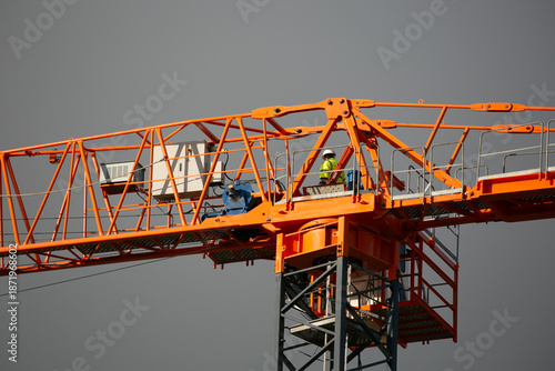 Photos close-up to a new crane on constriction side