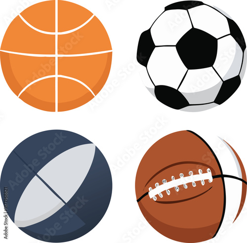 A colorful arrangement showcasing various sports balls including basketball soccer rugby and american