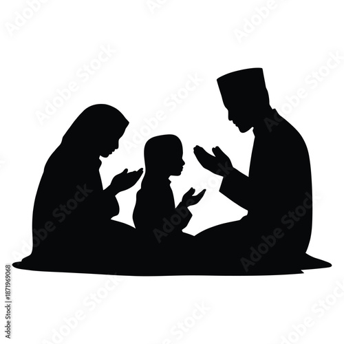 a silhouette of a muslim family praying together demonstrating faith and togetherness in a home setting