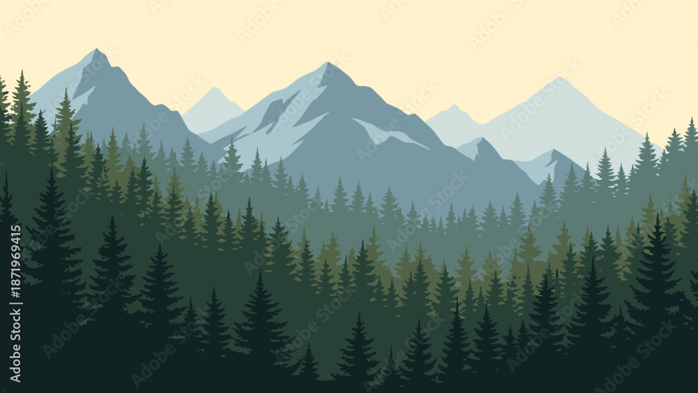 Fototapeta premium Majestic Mountain Range Covered in Pine Forest.