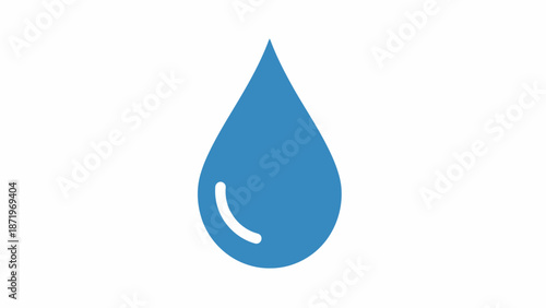 Blue water drop icon, symbolizing hydration and purity, isolated white background.