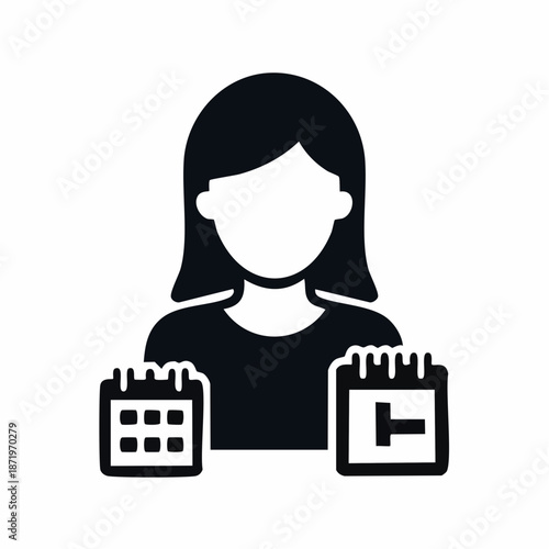 Female User Engaged in Efficient Time Management and Event Scheduling with Digital Calendars Icon Design for Planning and Organization