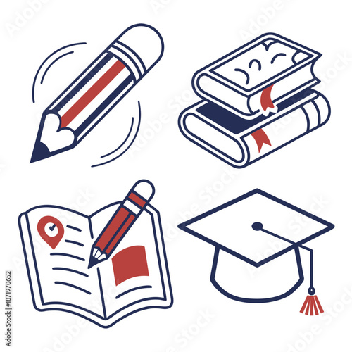 Education icons representing learning and academic achievements