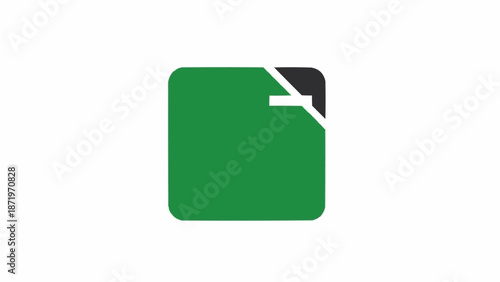 Green square with torn paper corner.