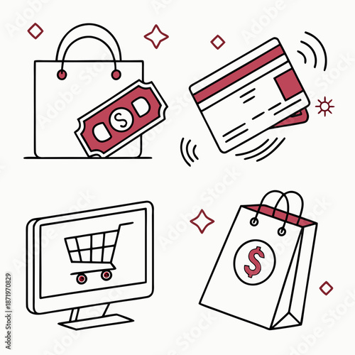 Online shopping experience with digital payment methods and shopping bags
