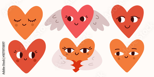 Valentines Day cute heart characters