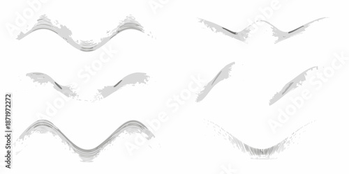 Abstract grayscale wave patterns arranged in rows on a white background
