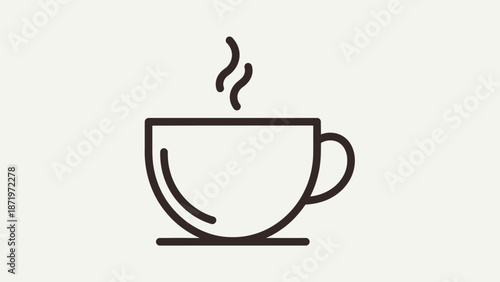 Simple Line Art of a Steaming Coffee Cup.