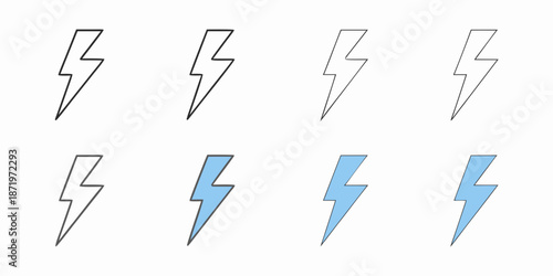 A collection of lightning bolt illustrations in black and blue shades