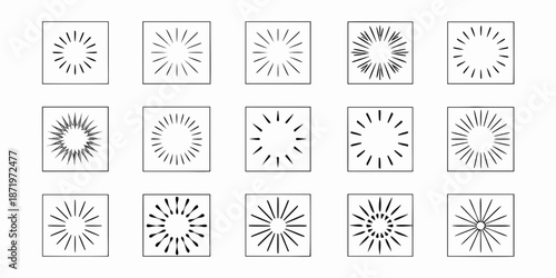 A collection of square frames showcasing radiating lines and circular patterns