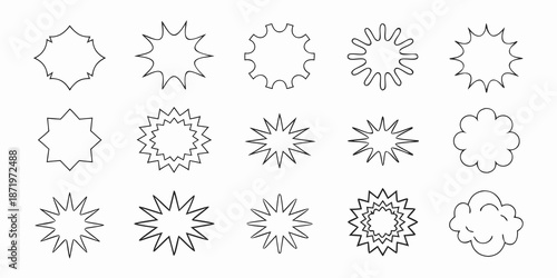 Collection of various geometric starburst and floral line art designs