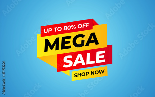 Mega sale banner template design for web or social media, Modern sale poster. discount sale banner composition with flat abstract background template vector Illustration.