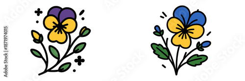 Colorful vector illustration of pansy flowers in a joyful arrangement