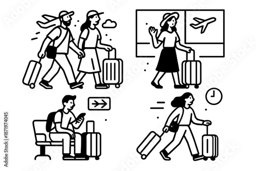 Travel experiences with luggage at the airport in vector style