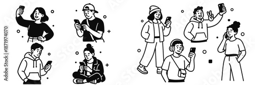 Young people using smartphones in diverse settings