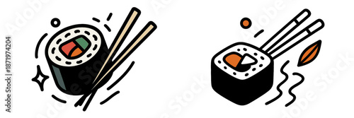 Sushi rolls and chopsticks illustrated in vibrant vector style