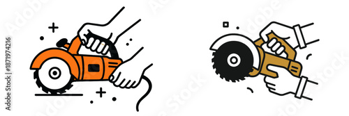 Vector illustration of hands using power tools for construction tasks