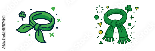 Stylish green scarves and bandanas with playful designs