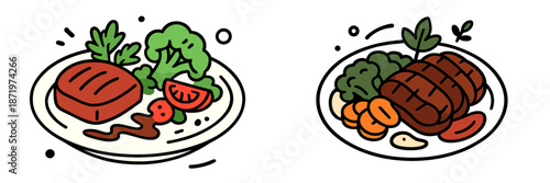 Healthy meal preparation featuring grilled vegetables and meat