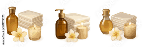 Relaxing spa essentials with aromatic candles and soft towels