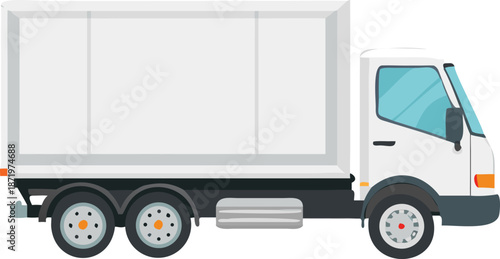 a simple cartoon illustration of a white box truck seen from the side