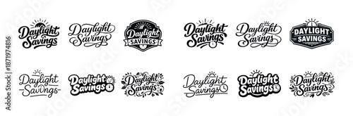 Collection of daylight savings decorative typography designs
