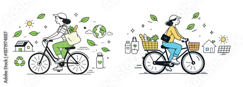 Eco-friendly urban cycling: caucasian young female promoting sustainable transport