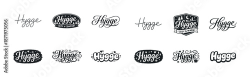 Hygge typography collection: cozy and comforting black and white designs