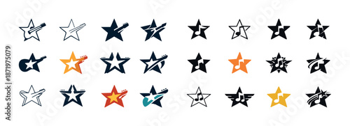 Colorful star and guitar music icons collection