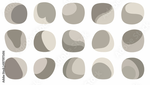 A seamless minimal geometric pattern of 15 overlapping beige and gray circles on a white background with a subtle gradient effect.
