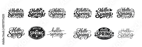 Hello spring floral lettering designs collection