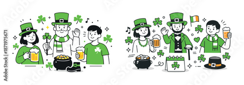 St. patrick's day celebration with happy caucasian adults and teens in green attire