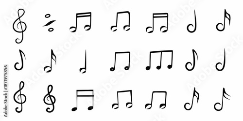 Collection of musical notes and symbols displaying various rhythmic values