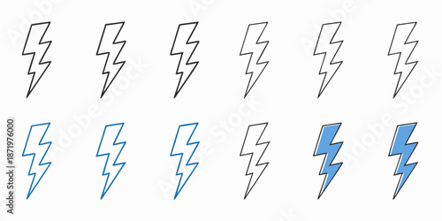 A collection of lightning bolt illustrations in varying shades of blue